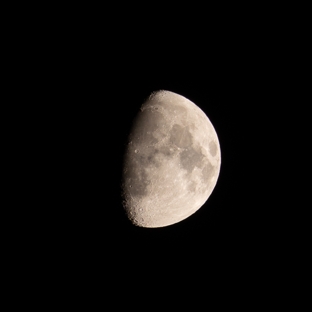 Half moon glowing against a dark sky